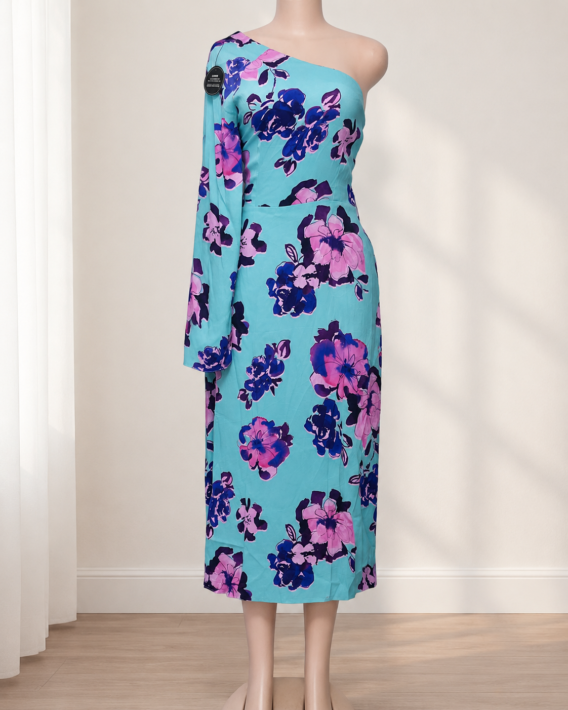 One-Shoulder Floral Print Midi Dress Size 16