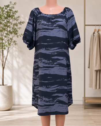 Abstract Wave Print Puff Sleeve Midi Shift Dress size14