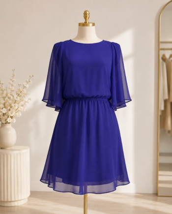 Royal Blue Chiffon Flutter-Sleeve Mini Dress Size 10 - 12