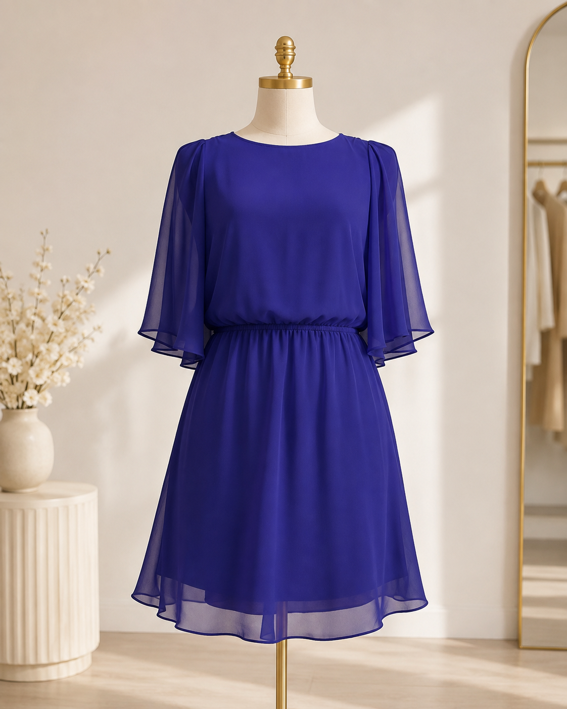 Royal Blue Chiffon Flutter-Sleeve Mini Dress Size 10 - 12
