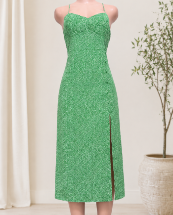 Green Floral Print Cami Midi Dress with Side Slit size 10