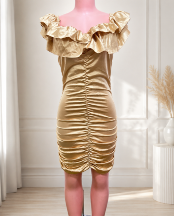 Metallic Gold Off-The-Shoulder Ruched Bodycon Mini Dress Size 10