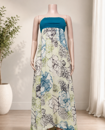 Teal & Floral Print Strapless Maxi Sundress Dress Size 10