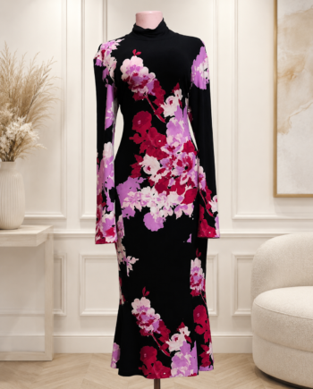 Floral Mock-Neck Fitted Bodycon Midi Dress Size 12
