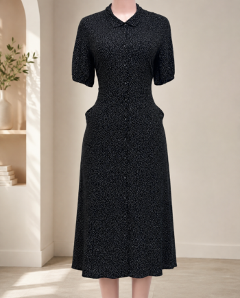 Polka Dot Button-Front Puff-Sleeve Midi Shirt Dress Size 12
