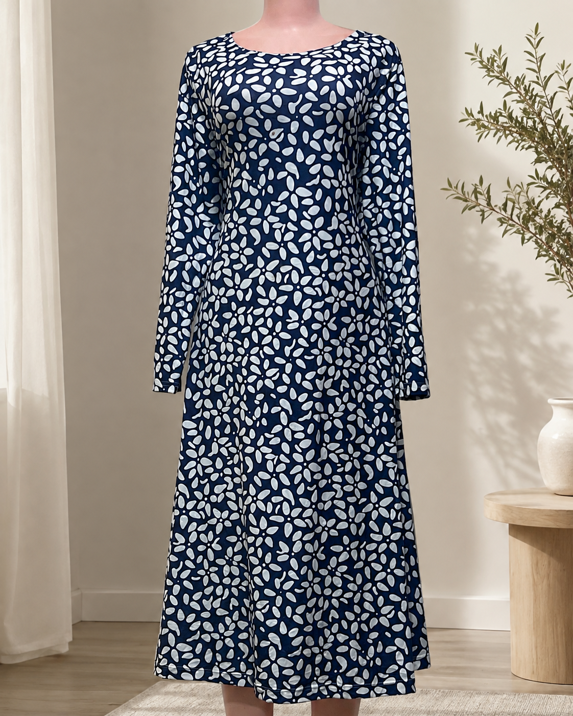 Floral Petal Print Long Sleeve Midi Dress Size 14