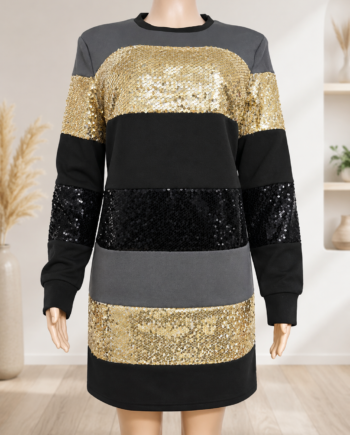 Sequin Colorblock Long-Sleeve Sweater Dress Size 14