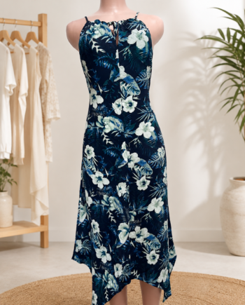 Tropical Print Halter Neck Asymmetrical Midi Dress Size 16