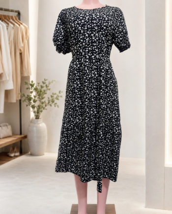 Ditsy Floral Print Short-Sleeve Midi Dress Size 16